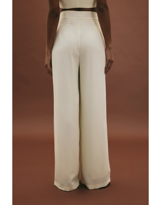 Eva Krep Pantolon - Ekru
