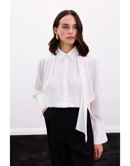 Fularlı Gömlek - Ekru