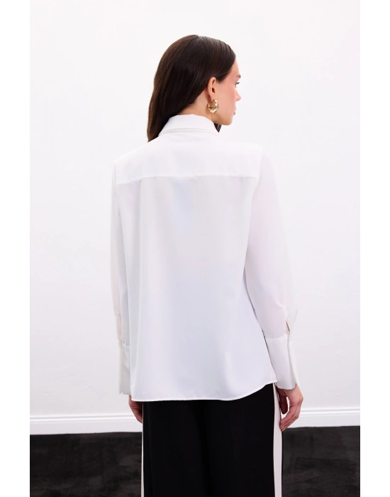 Fularlı Gömlek - Ekru
