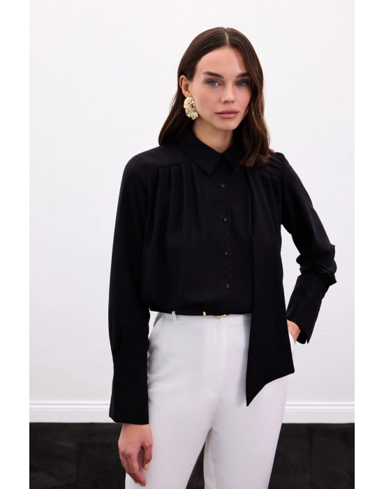 Fularlı Gömlek - Siyah