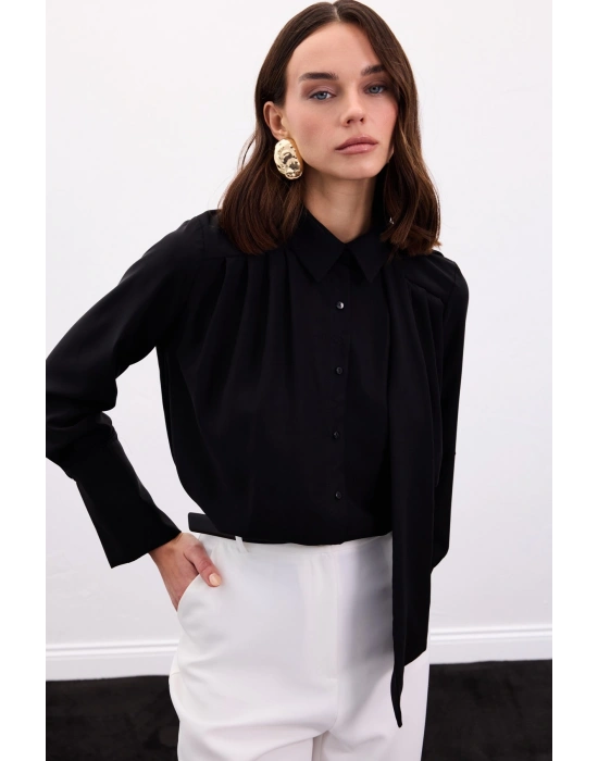 Fularlı Gömlek - Siyah