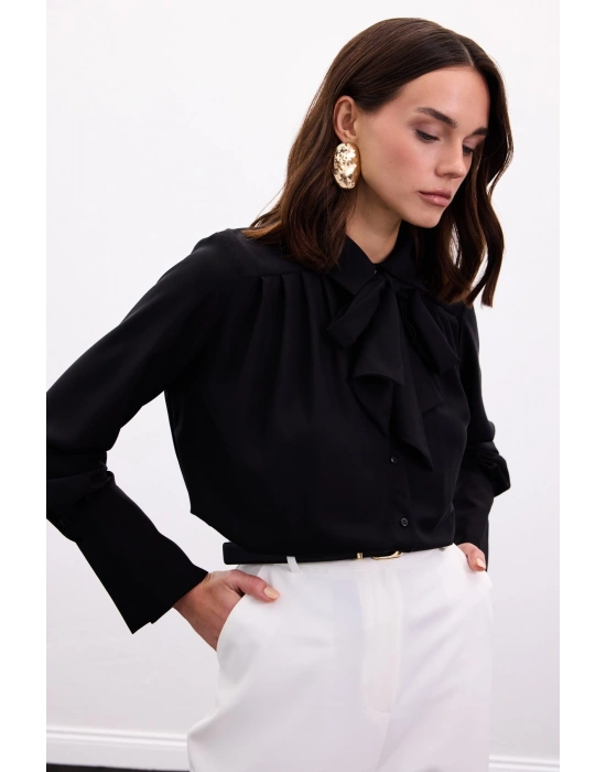 Fularlı Gömlek - Siyah