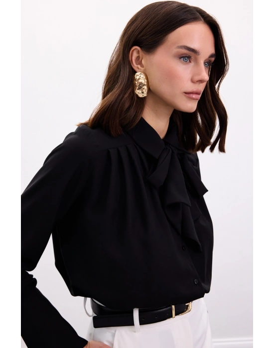 Fularlı Gömlek - Siyah