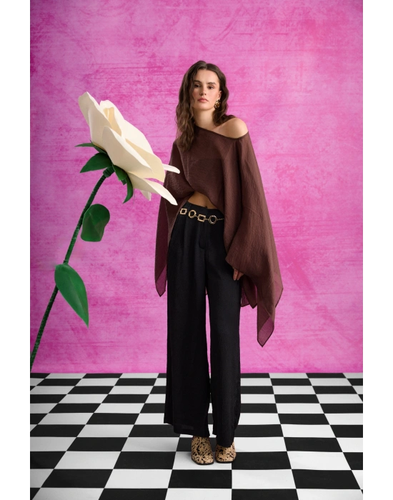 Fularlı Panço Bluz Kahverengi