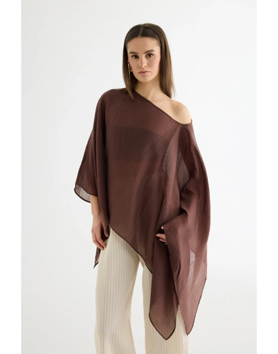 Fularlı Panço Bluz Kahverengi