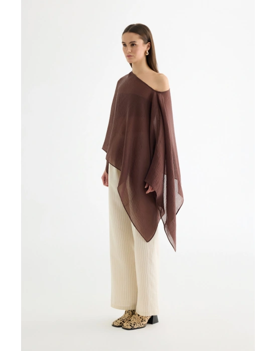 Fularlı Panço Bluz Kahverengi