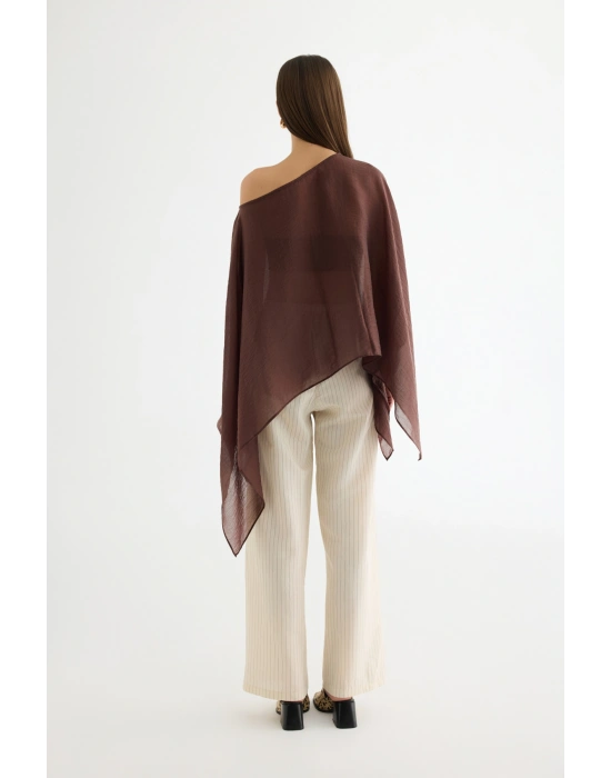 Fularlı Panço Bluz Kahverengi