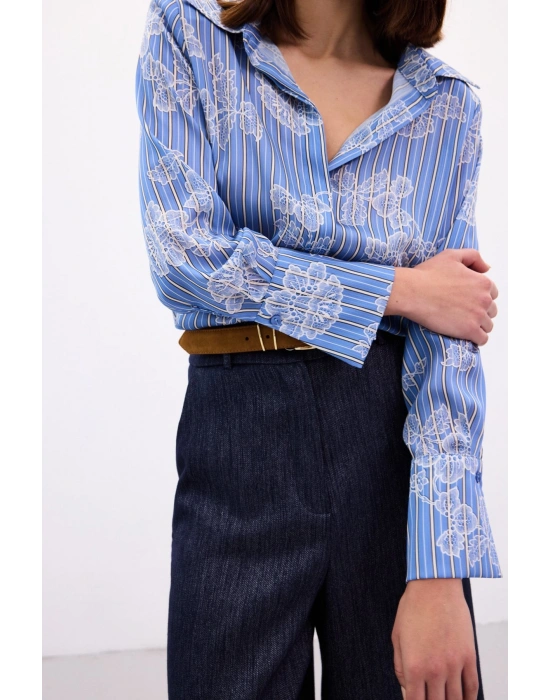 Geniş Manşetli Gömlek - Mavi