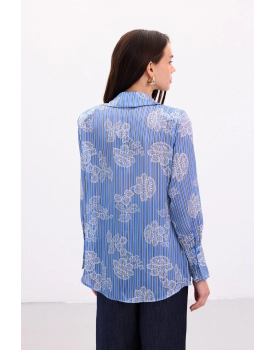 Geniş Manşetli Gömlek - Mavi