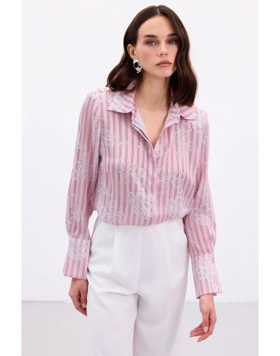 Geniş Manşetli Gömlek - Pembe