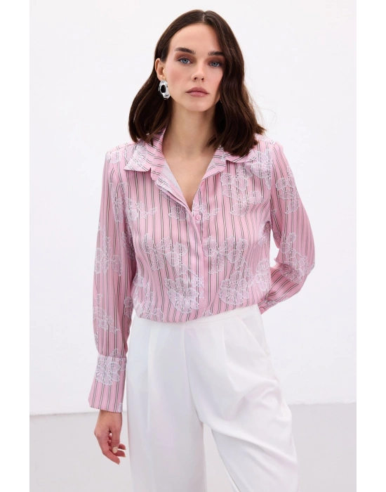 Geniş Manşetli Gömlek - Pembe