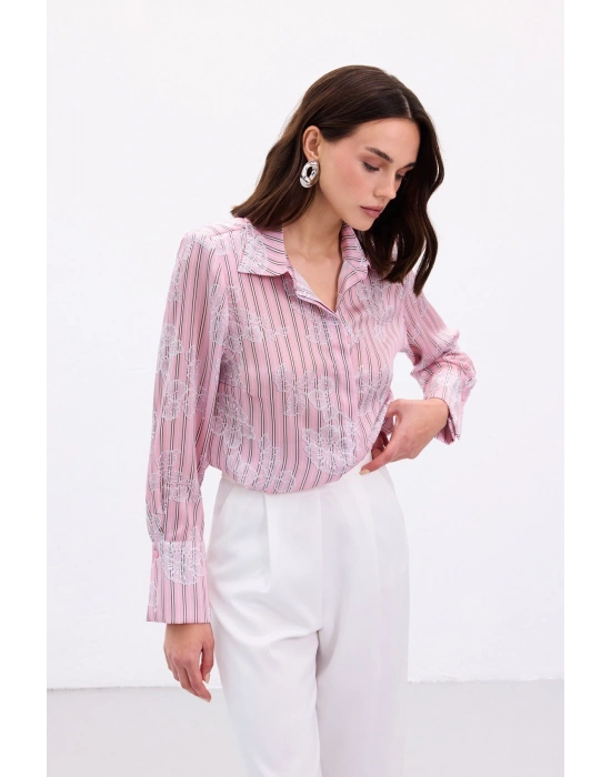 Geniş Manşetli Gömlek - Pembe