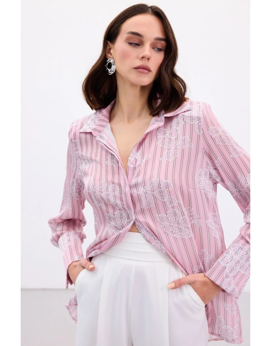 Geniş Manşetli Gömlek - Pembe