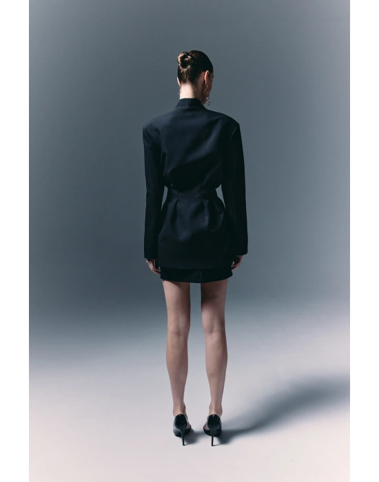 Gold Düğmeli Uzun Ceket - Siyah