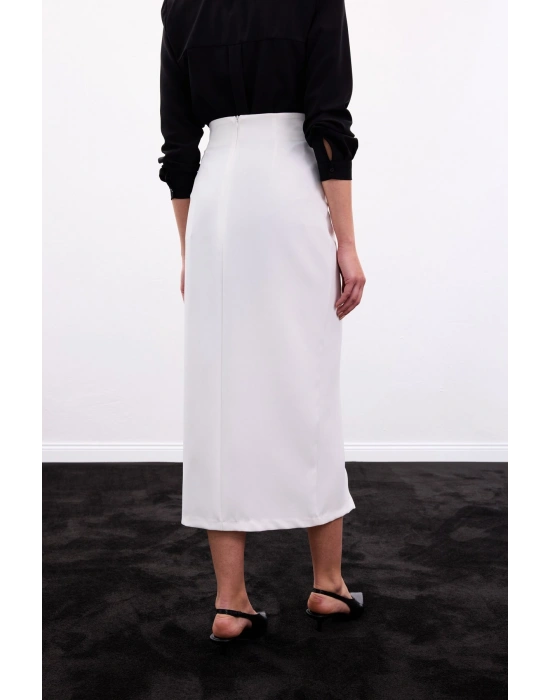 Gold Yan Aksesuarlı Etek - Ekru