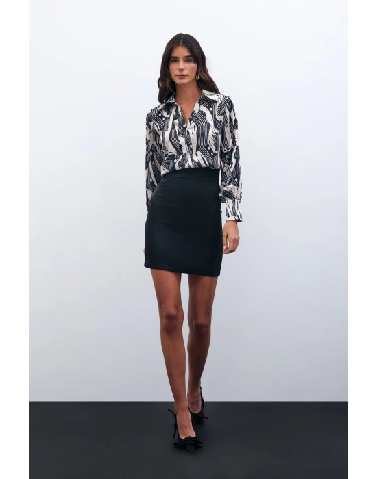 Gömlek Yaka Bluz - Siyah