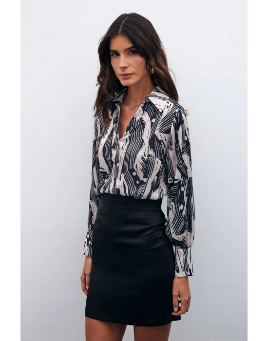 Gömlek Yaka Bluz - Siyah