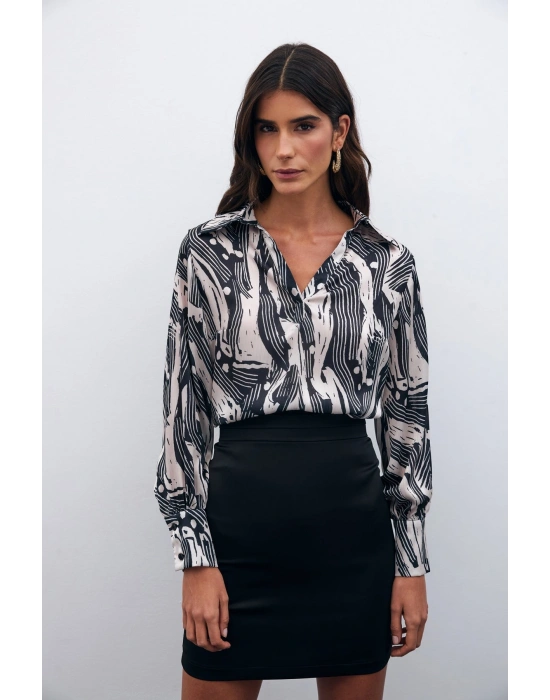 Gömlek Yaka Bluz - Siyah