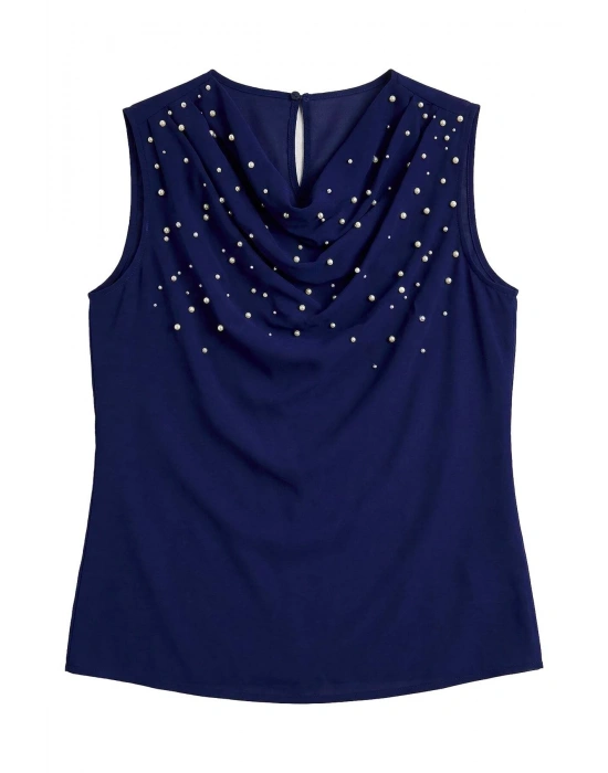 İnci Detaylı Bluz - Lacivert