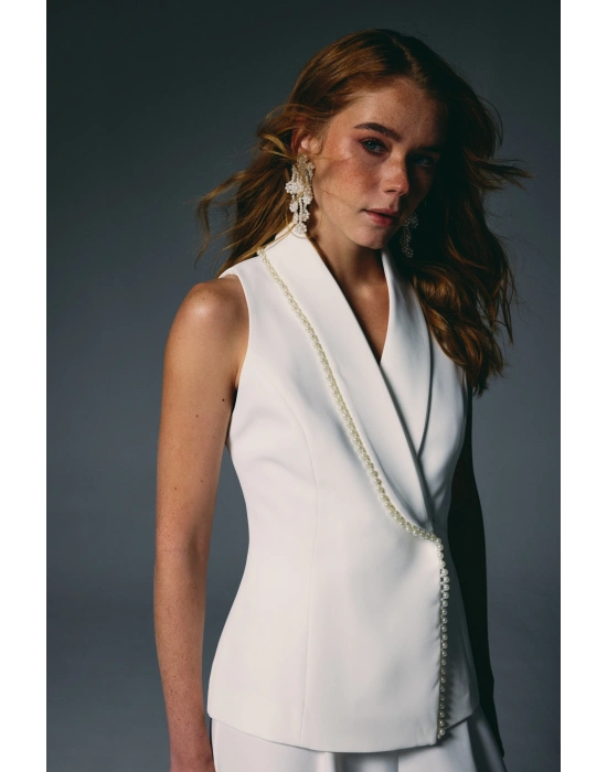 İnci Detaylı Yelek - Ekru