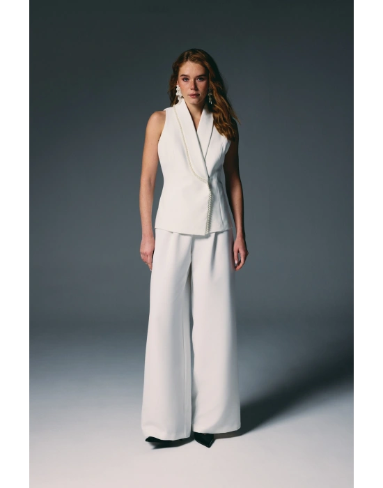 İnci Detaylı Yelek - Ekru