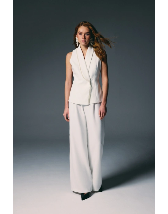 İnci Detaylı Yelek - Ekru