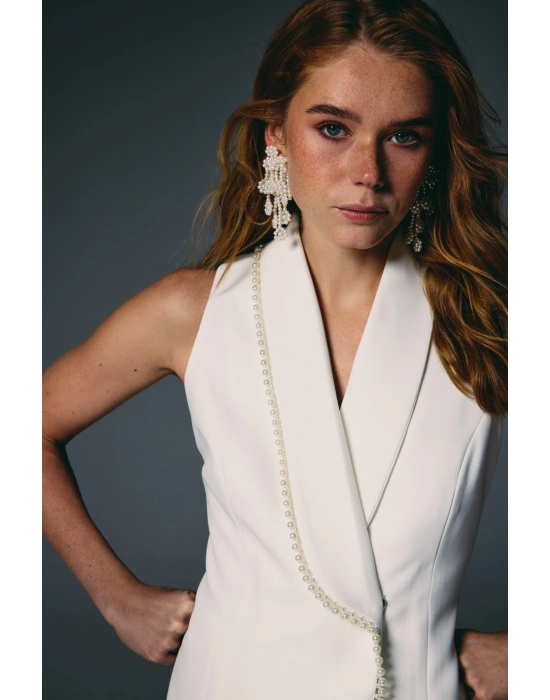 İnci Detaylı Yelek - Ekru