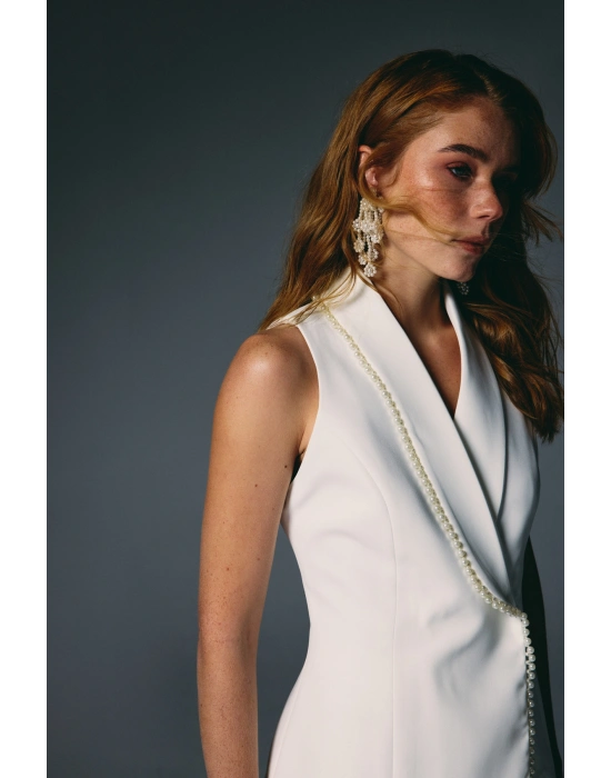 İnci Detaylı Yelek - Ekru