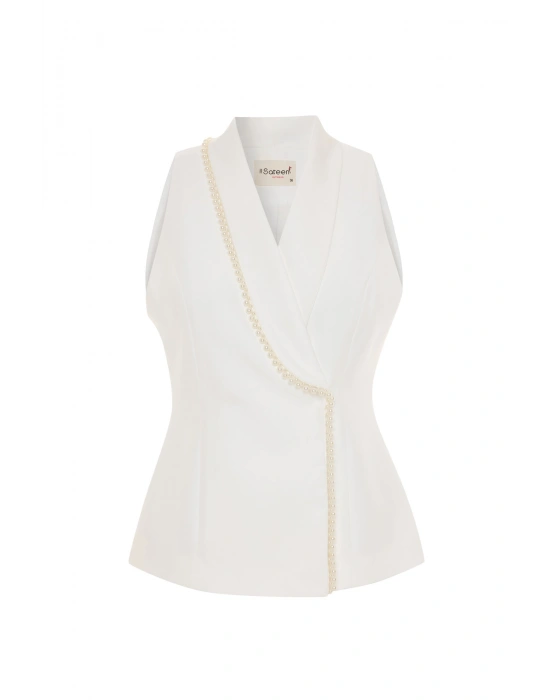 İnci Detaylı Yelek - Ekru