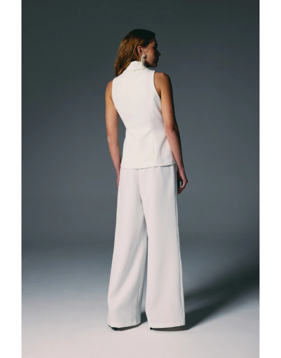 İnci Detaylı Yelek - Ekru