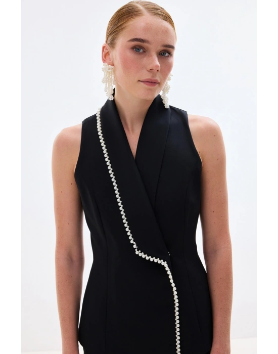 İnci Detaylı Yelek - Siyah