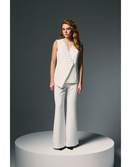 İncili Kruvaze Yelek - Ekru