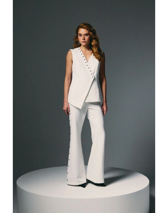 İncili Kruvaze Yelek - Ekru