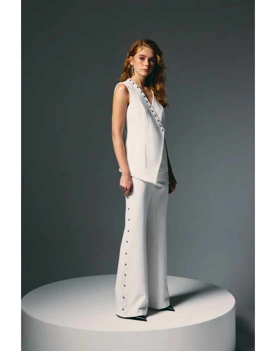 İncili Kruvaze Yelek - Ekru