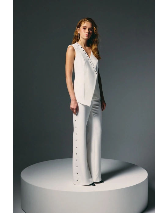 İncili Kruvaze Yelek - Ekru