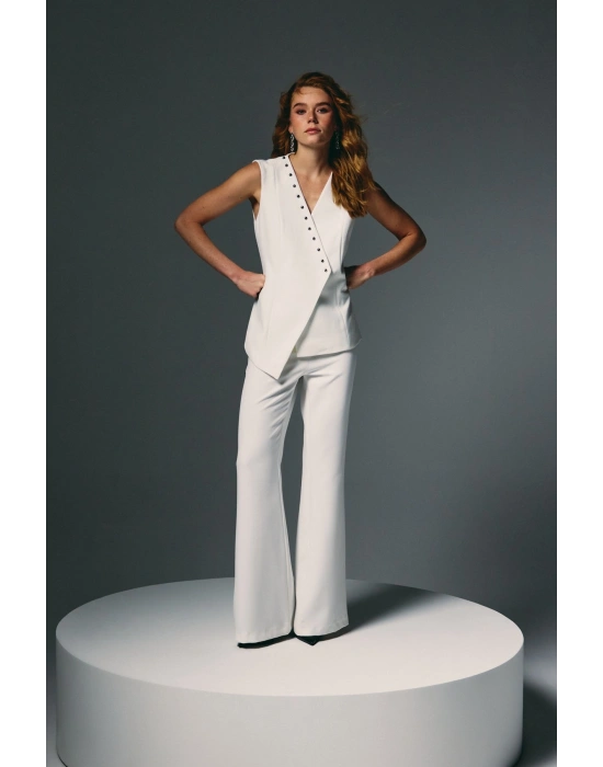 İncili Kruvaze Yelek - Ekru