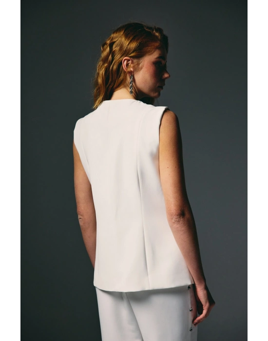 İncili Kruvaze Yelek - Ekru