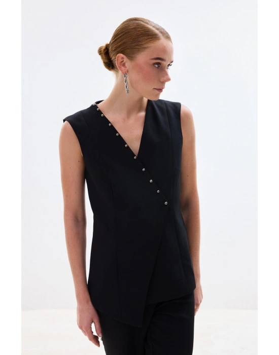 İncili Kruvaze Yelek - Siyah