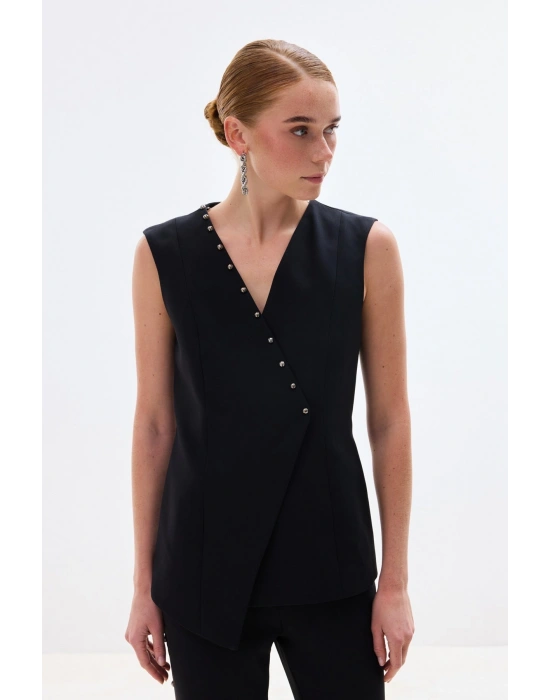 İncili Kruvaze Yelek - Siyah