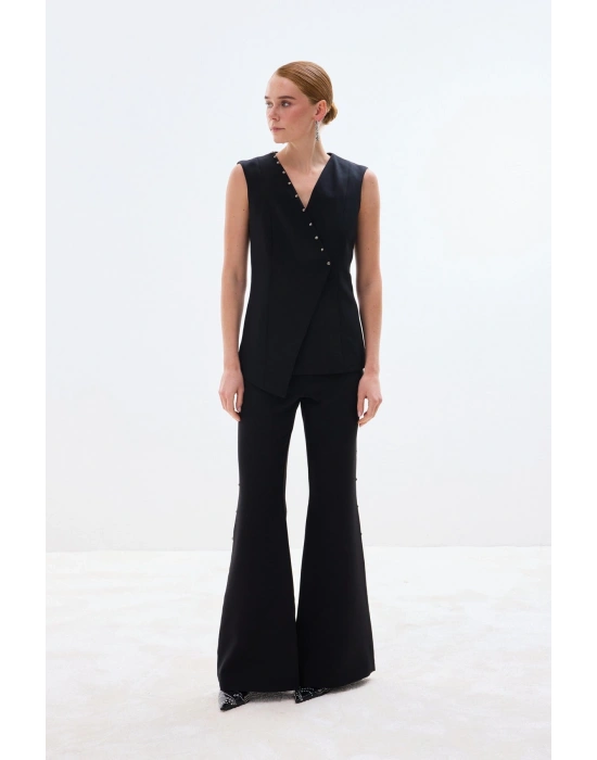 İncili Kruvaze Yelek - Siyah