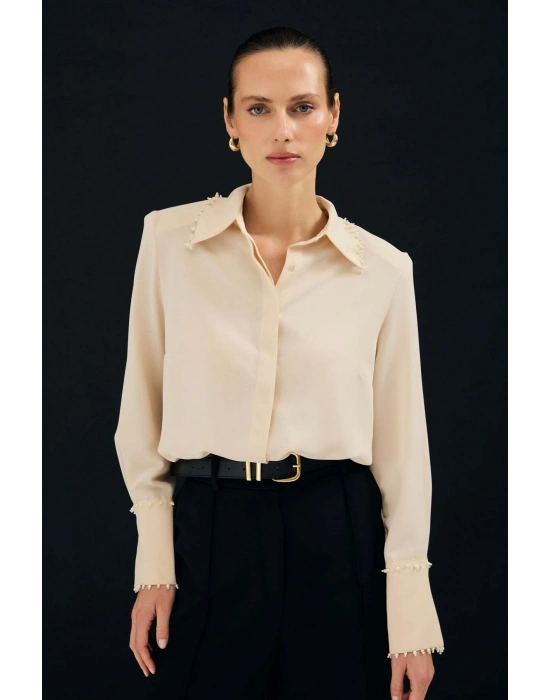 İşlemeli Gömlek - Bej