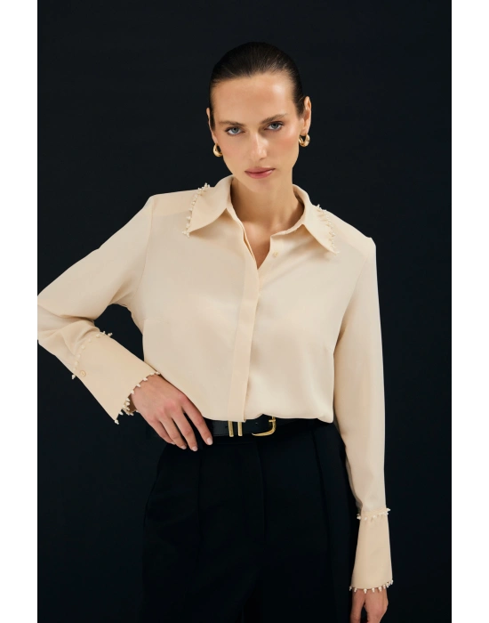 İşlemeli Gömlek - Bej