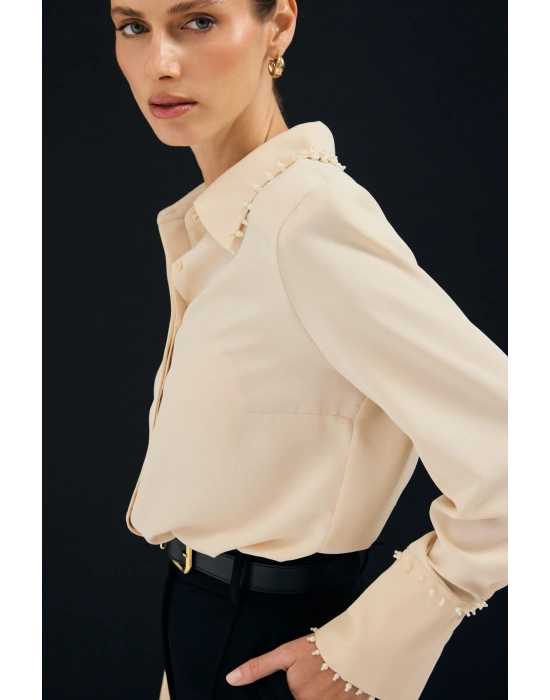 İşlemeli Gömlek - Bej