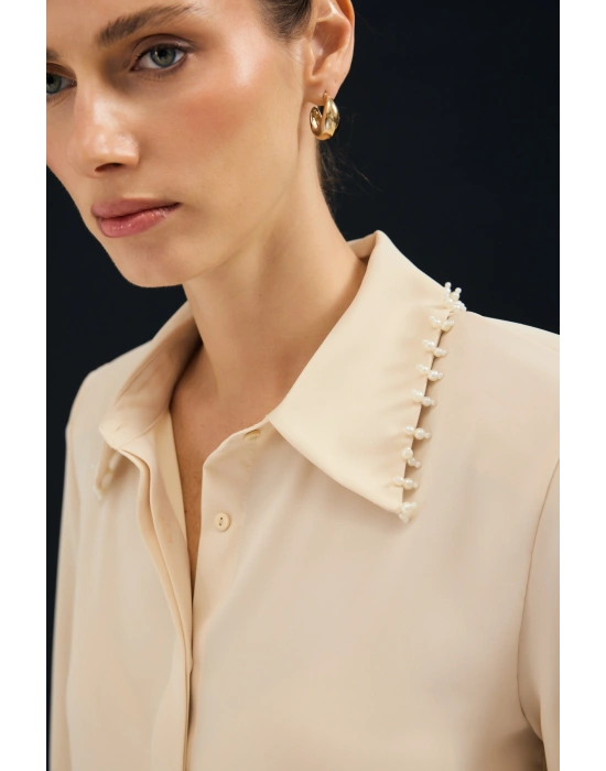 İşlemeli Gömlek - Bej