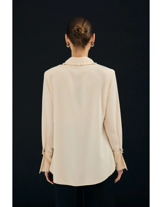 İşlemeli Gömlek - Bej