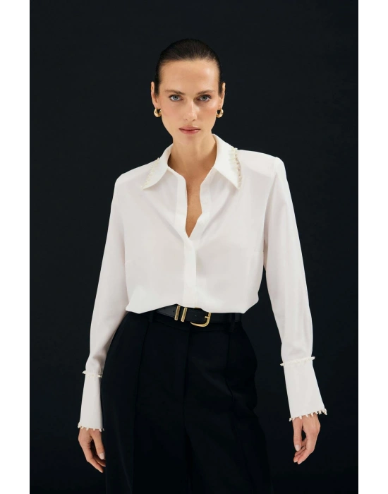 İşlemeli Gömlek - Ekru