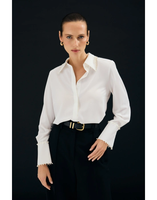 İşlemeli Gömlek - Ekru