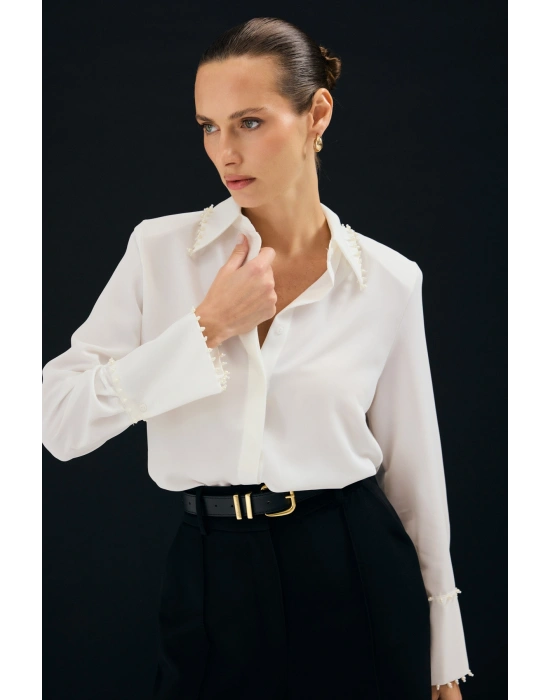 İşlemeli Gömlek - Ekru