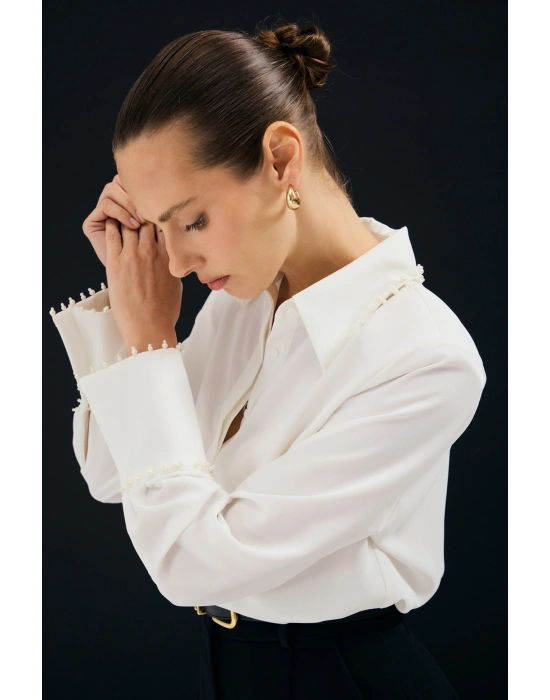 İşlemeli Gömlek - Ekru