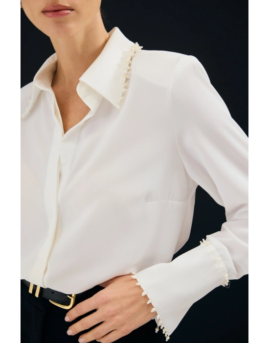 İşlemeli Gömlek - Ekru